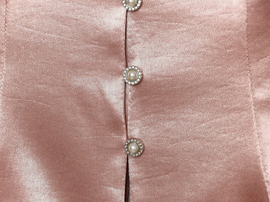 suit Women's 2 pieces button decoration satin textured top+Pants
