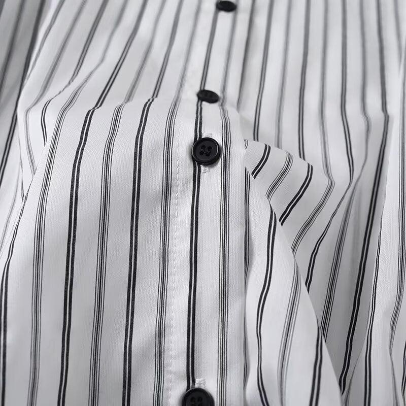 Women's 2026 loose stand collar striped shirt