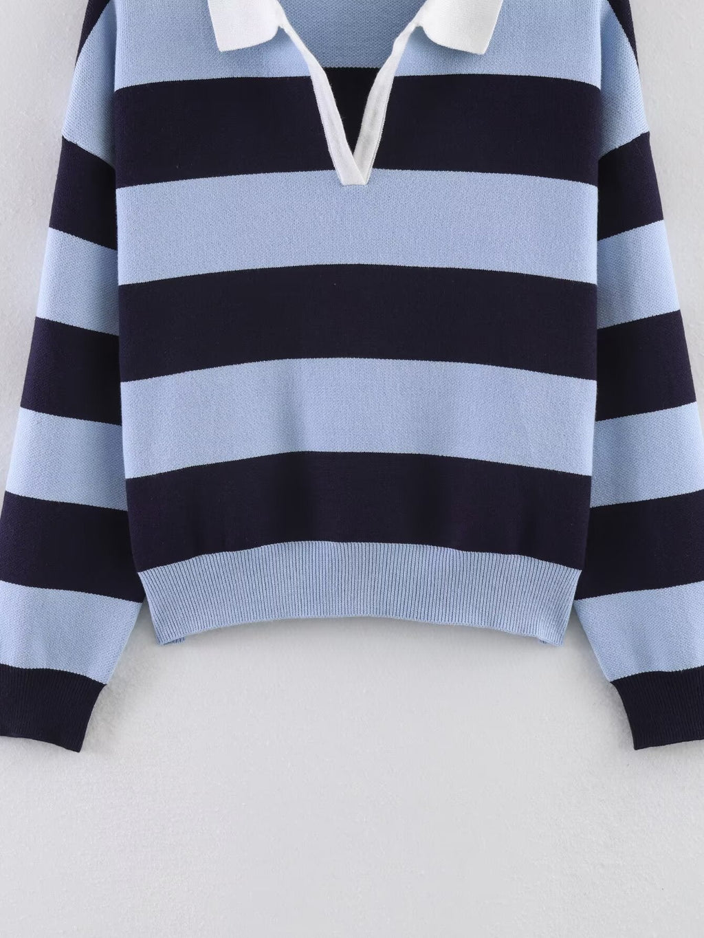 Women's striped polo shirt collar knit sweater