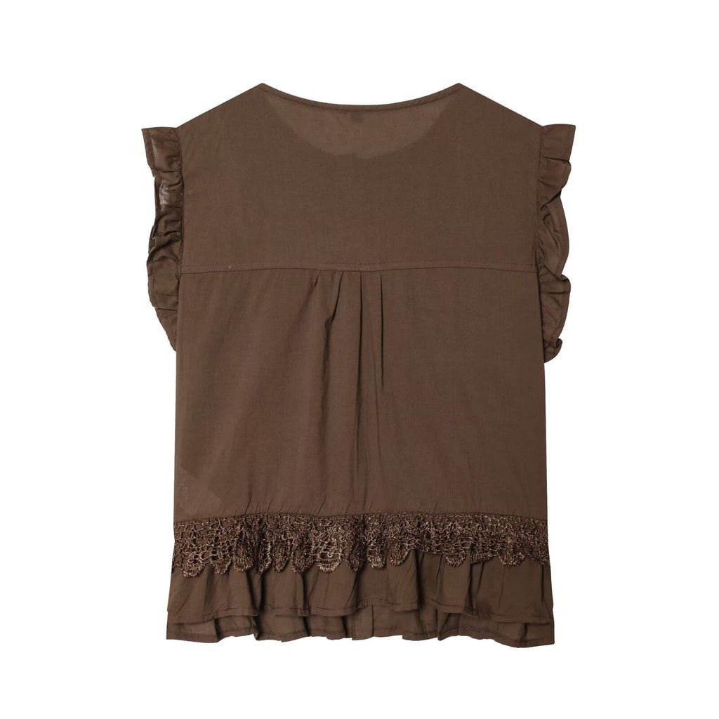 Women's vertical lace decoration sleeveless shirt