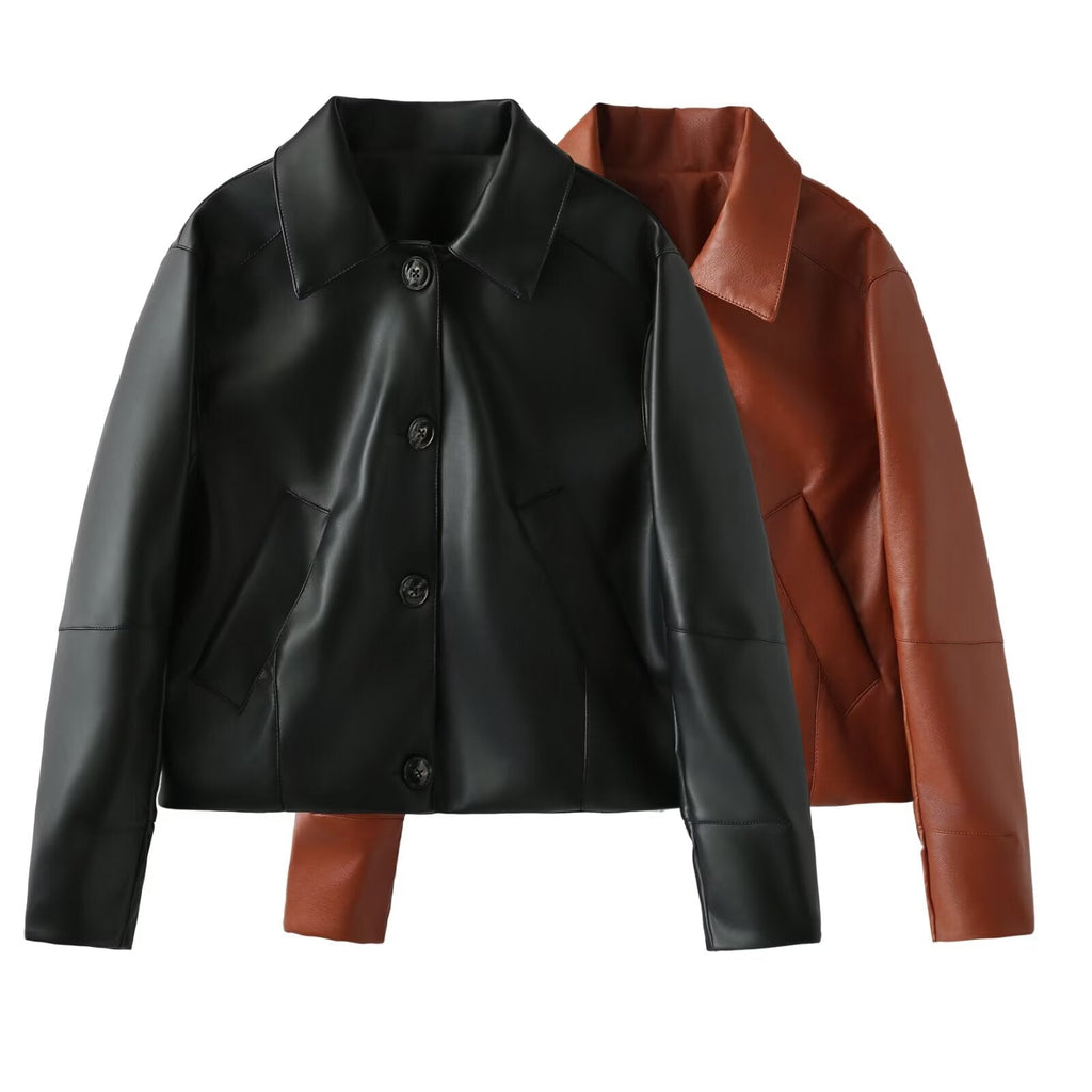 Women's short PU leather jacket Coat