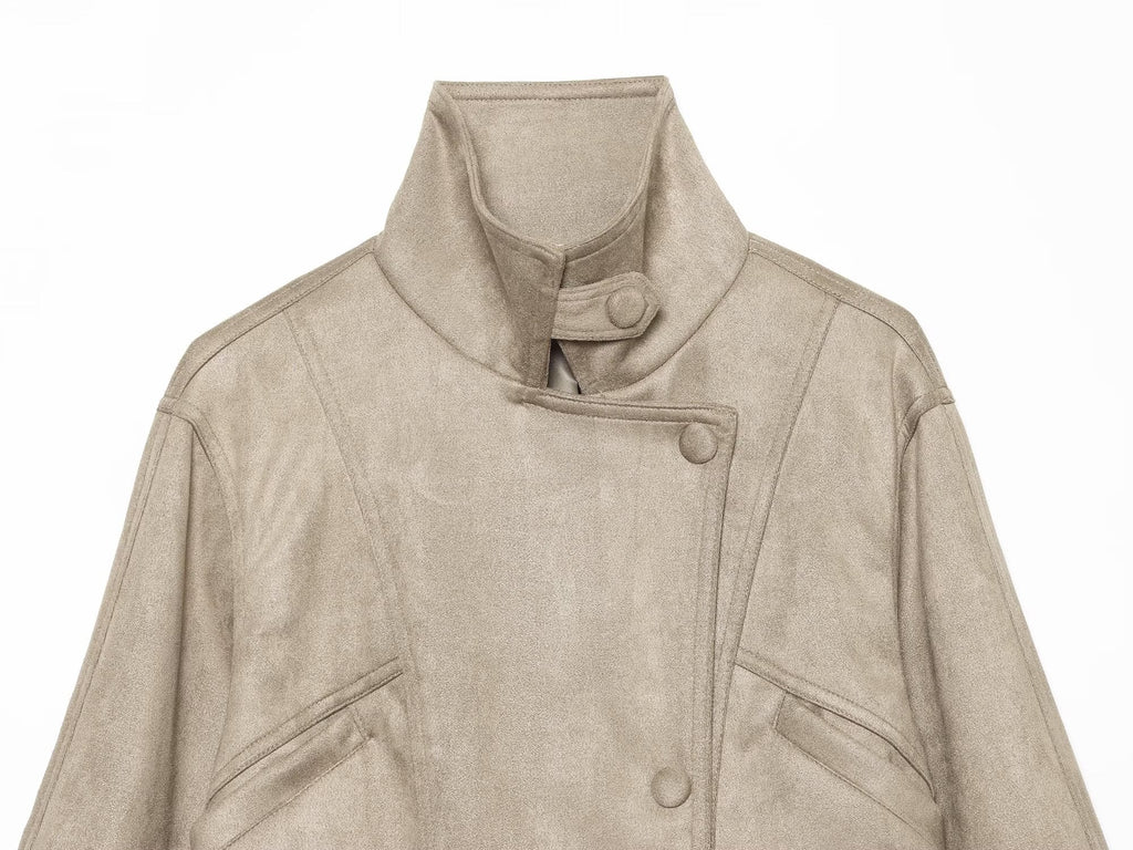 Women's with belt suede short slim jacket Coat