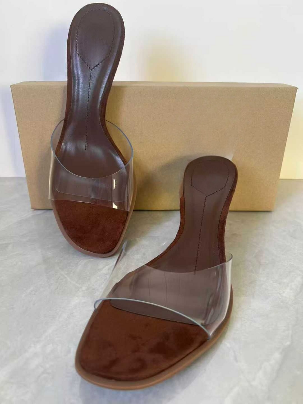 Women's 2026 New Transparent Plastic Stiletto Heel Square Toe Slimming Versatile High-Heeled Sandals