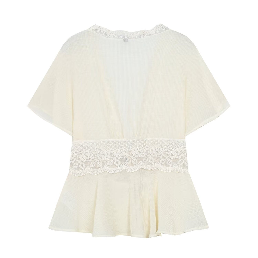 Women's lace patchwork V-neck top
