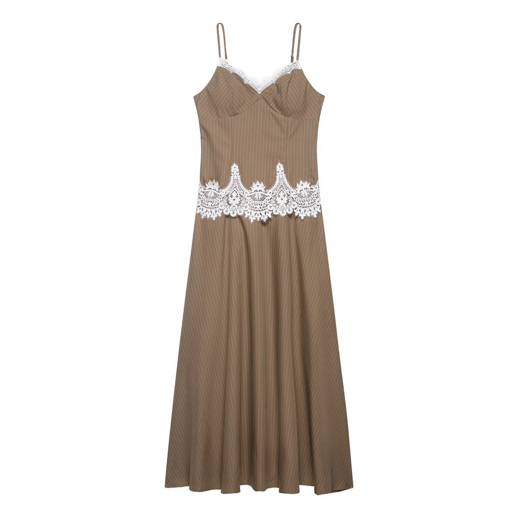 Women's lace patchwork suspender MIDI dress