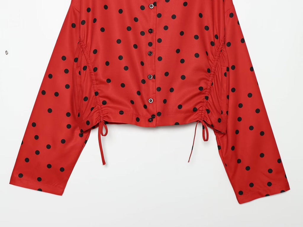 suit Women's 2 pieces lace up decorative polka dot Coat+shorts