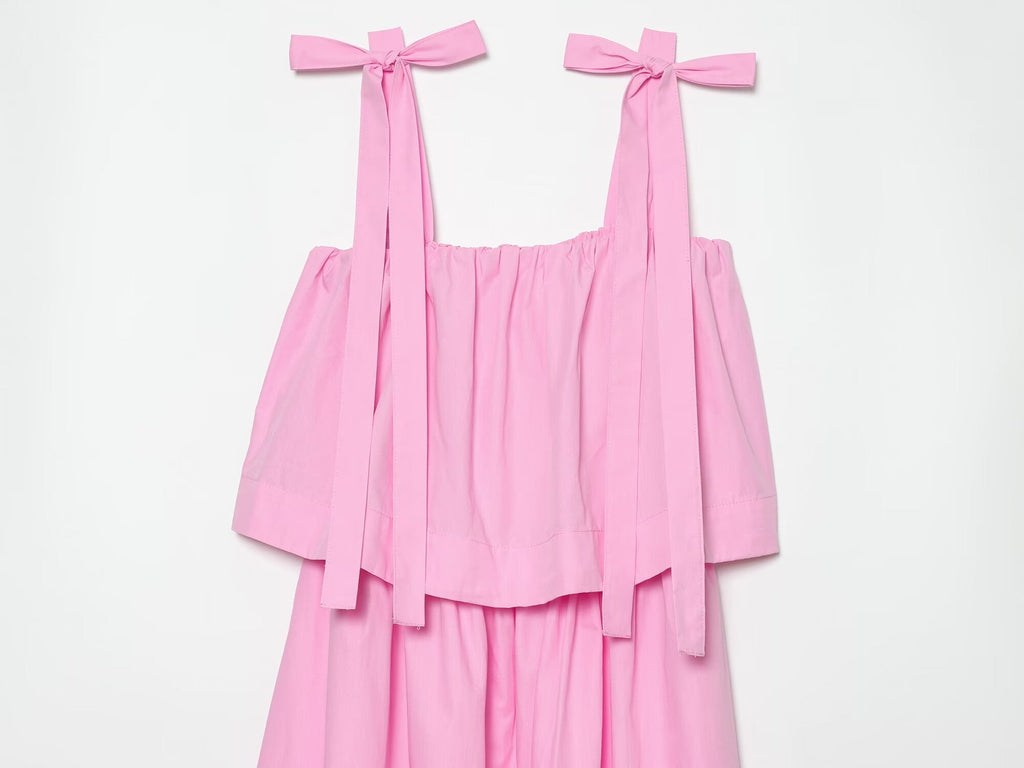 Women's bow decoration poplin MIDI dress
