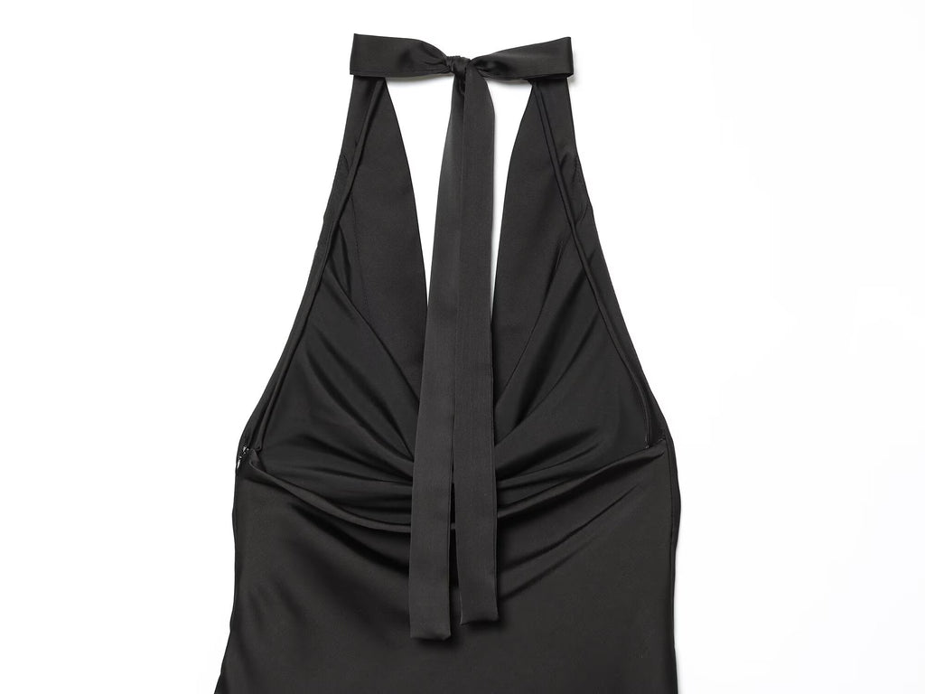 Women's satin textured halter neck dress