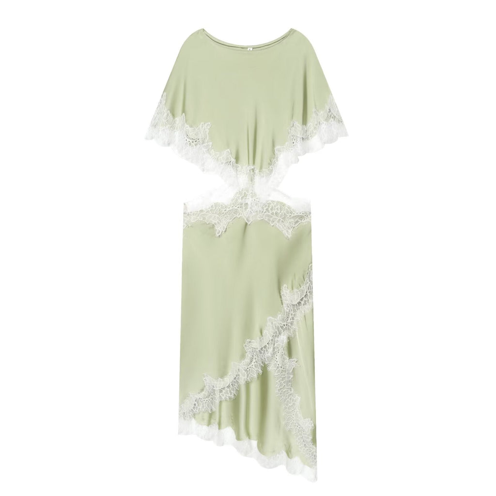 Women's opening design lace patchwork MIDI dress