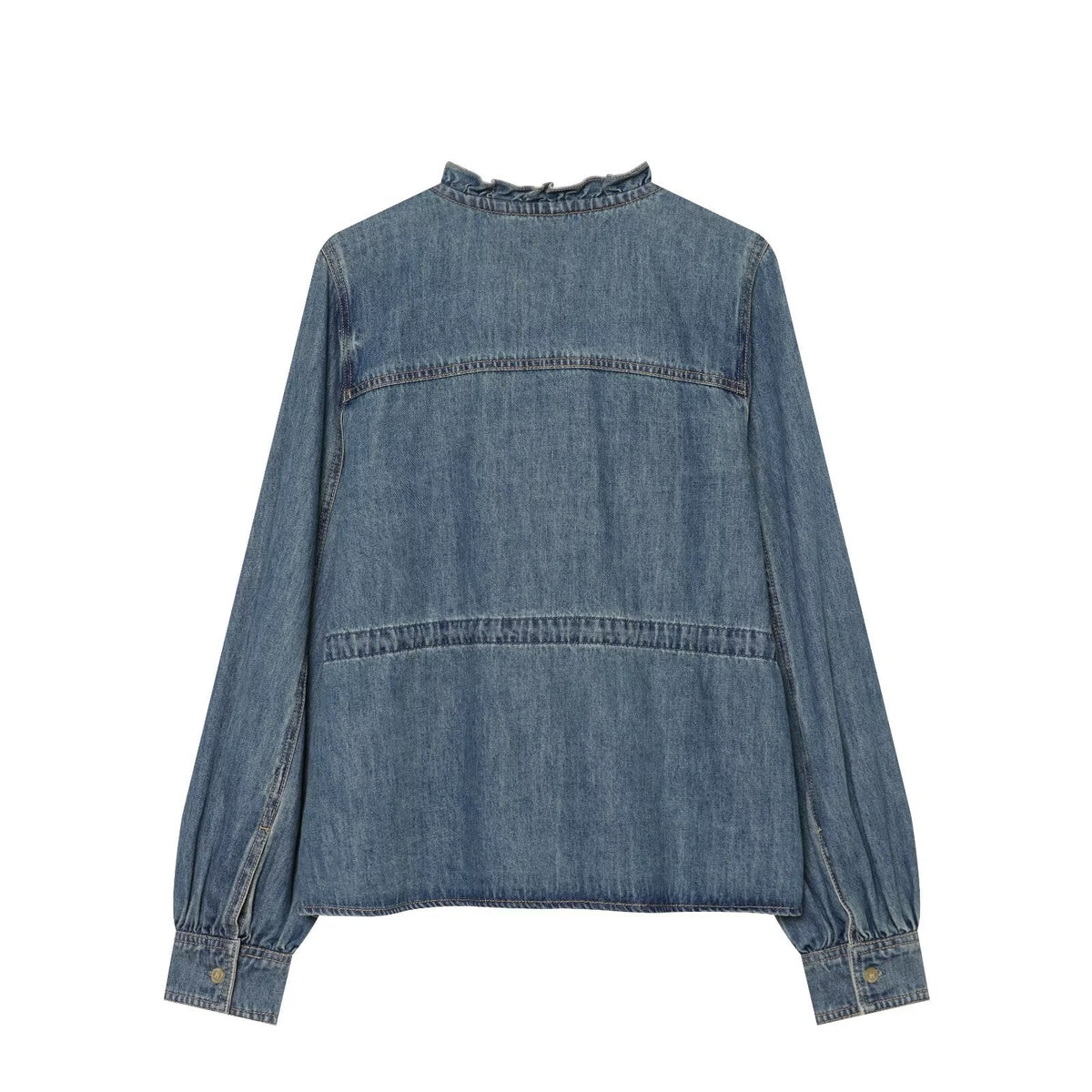Women's ruffled waistband decorative denim shirt