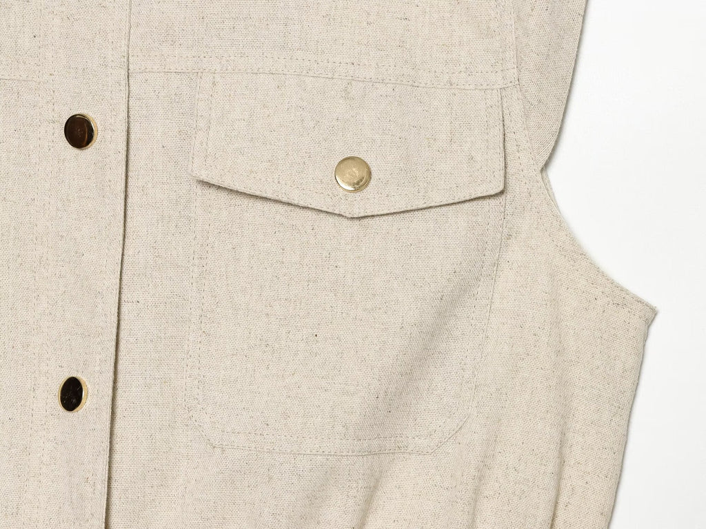Women's pocket decoration linen blend vest