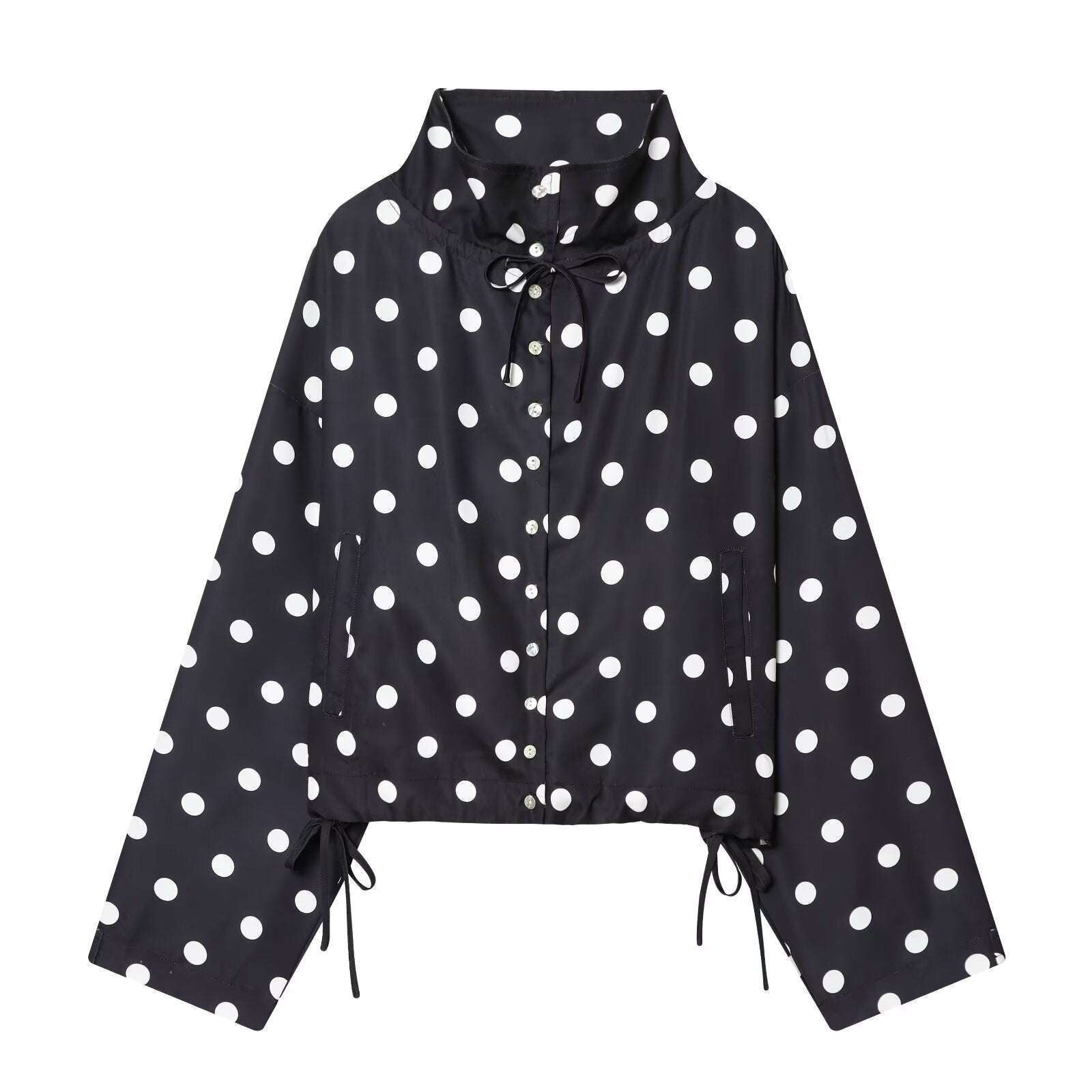 Women's lace up decorative casual polka dot Coat