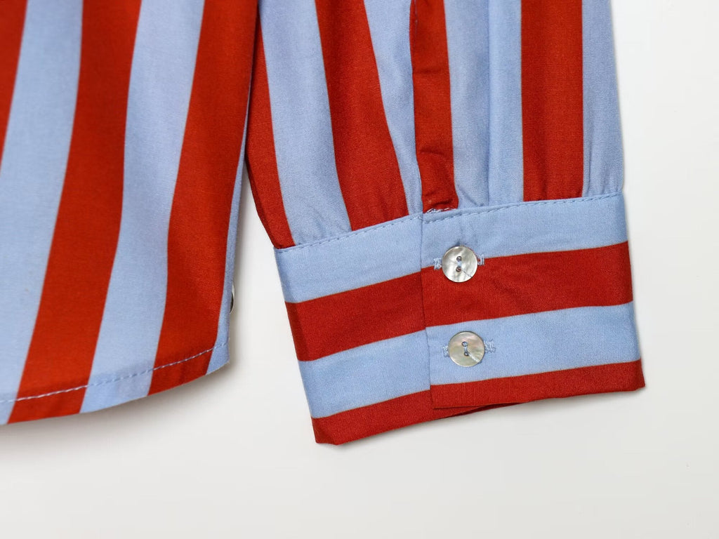 Women's bow decoration striped shirt