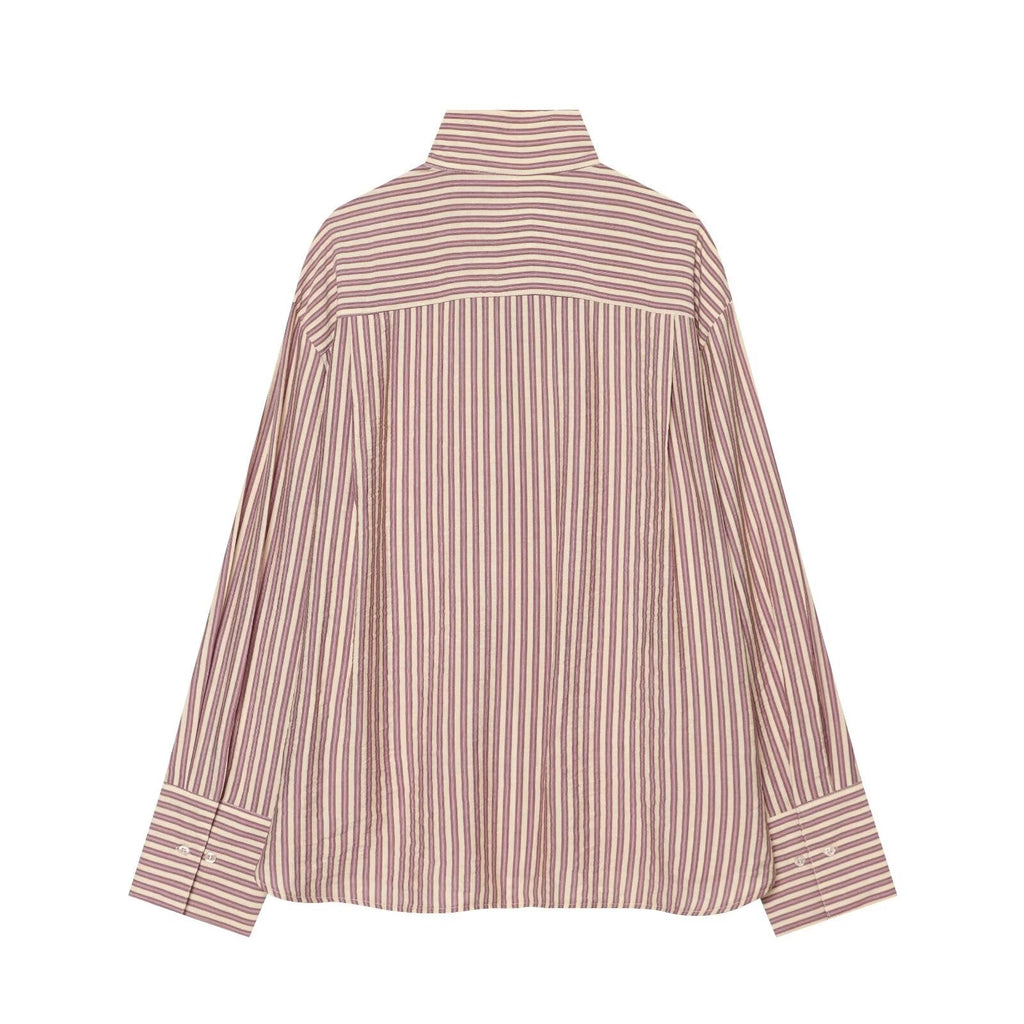 Women's loose stand collar striped shirt