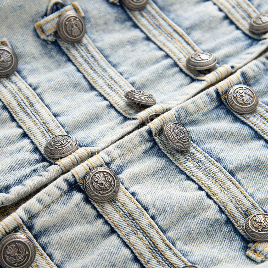 Women's buckle decoration retro denim Coat