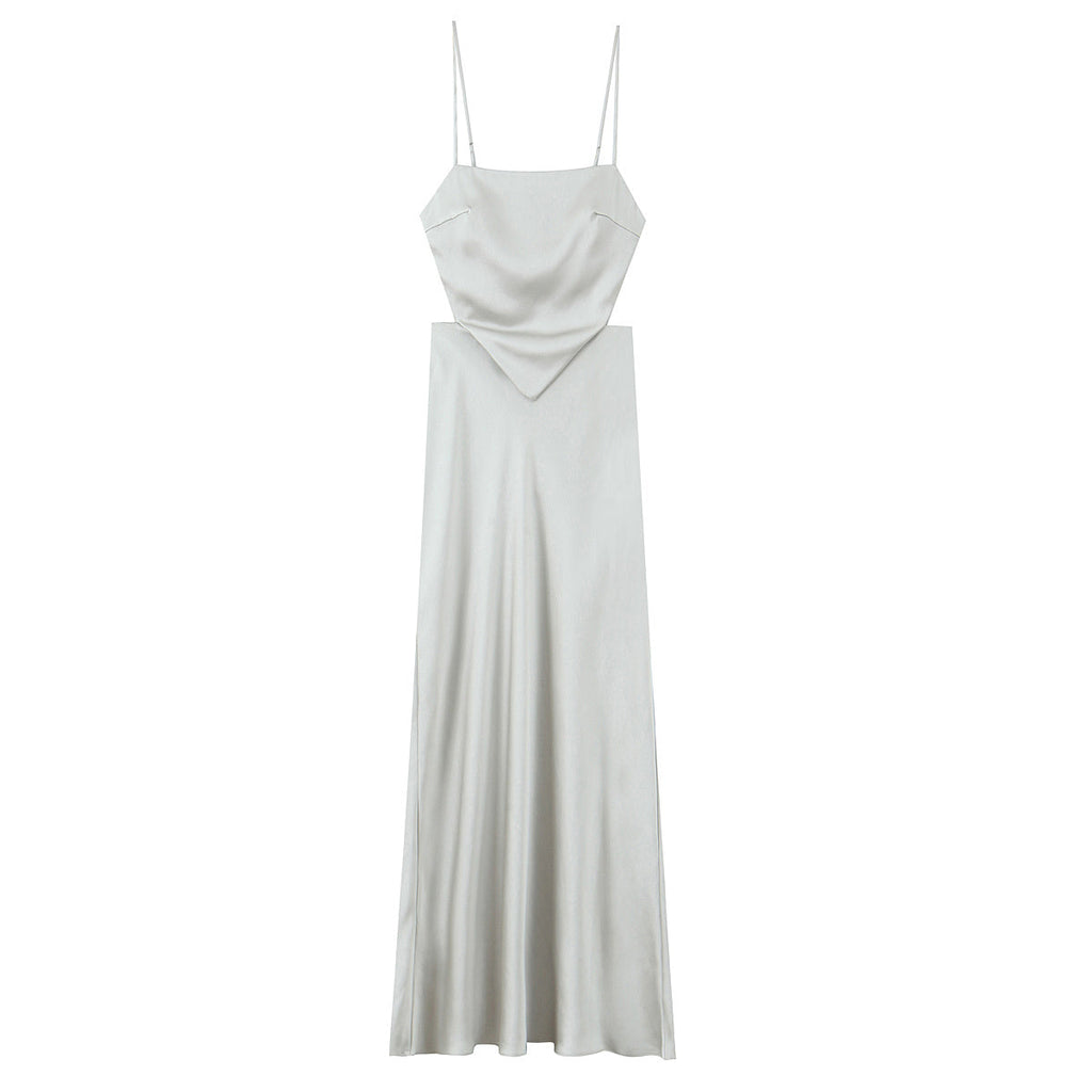 Women's New Fashion Thin Scarf Decorative Satin Texture Midi Dress