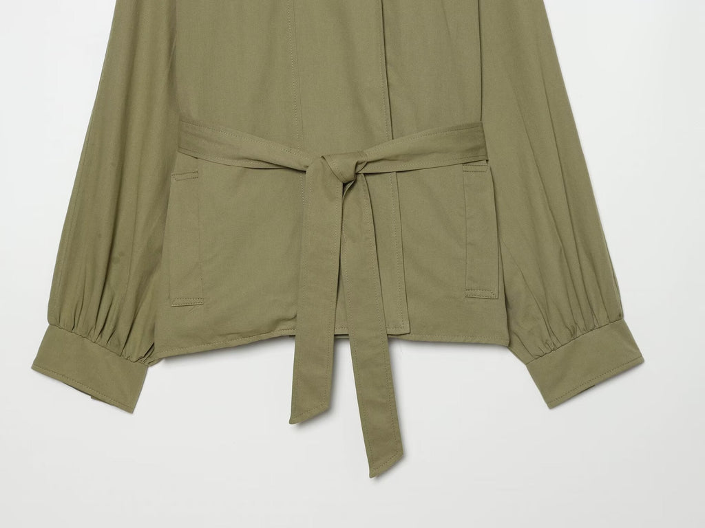 Women's With Belt stand collar jacket Coat