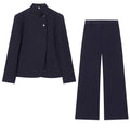 Women's high neck slim striped Blazer Coat+Pants