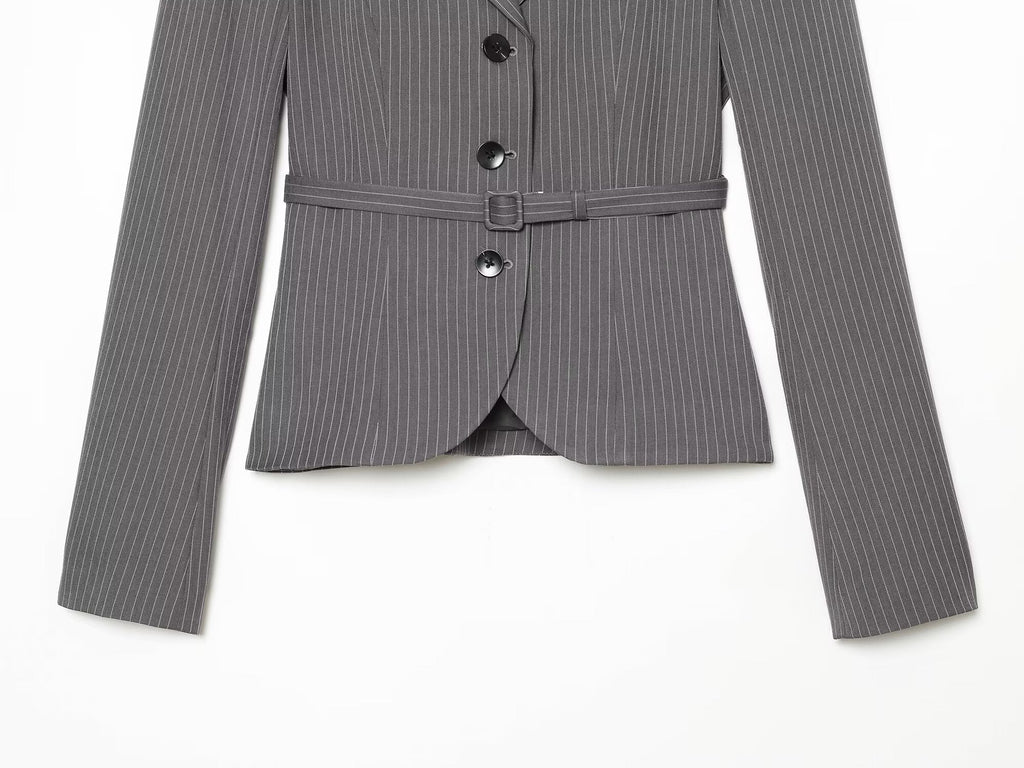 Women's with Belt striped lapel Blazer Coat