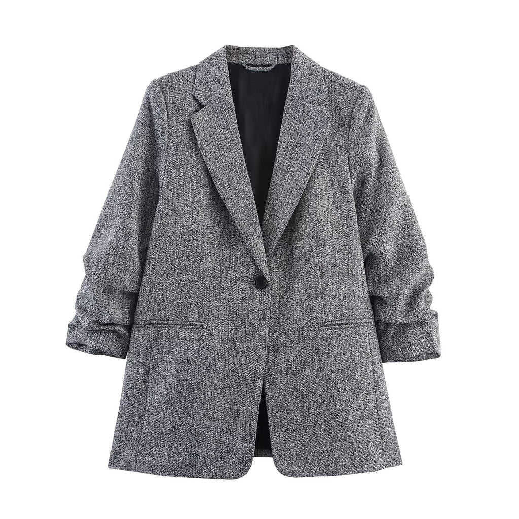 Women's new fashion pleated sleeve casual Button-up suit jacket