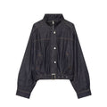 Women's waist belt decoration stand collar denim Coat