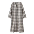 Women's new fashion casual long style V-neck plaid shirt