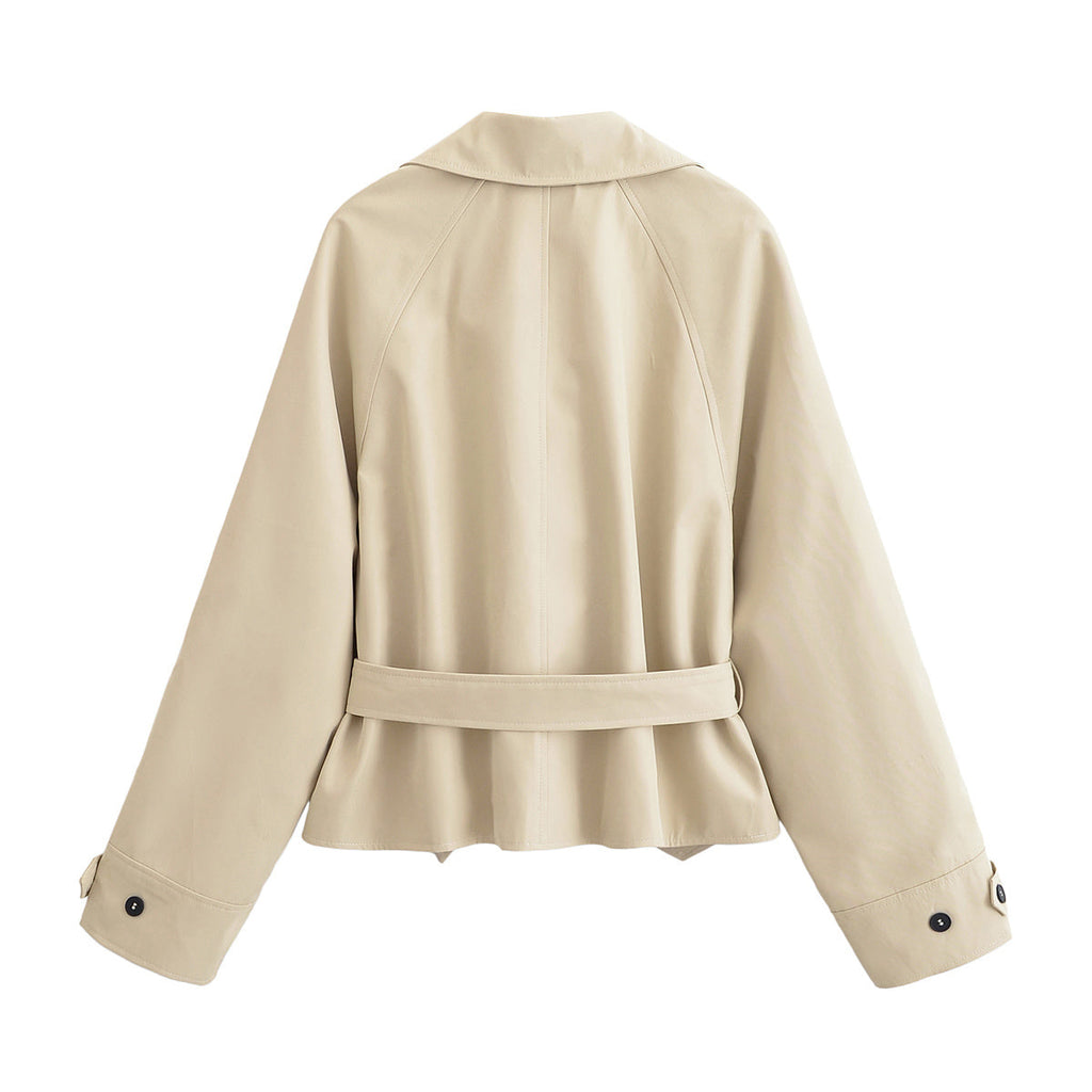 Women's New Fashion With Belt Short Single breasted Windbreaker Coat