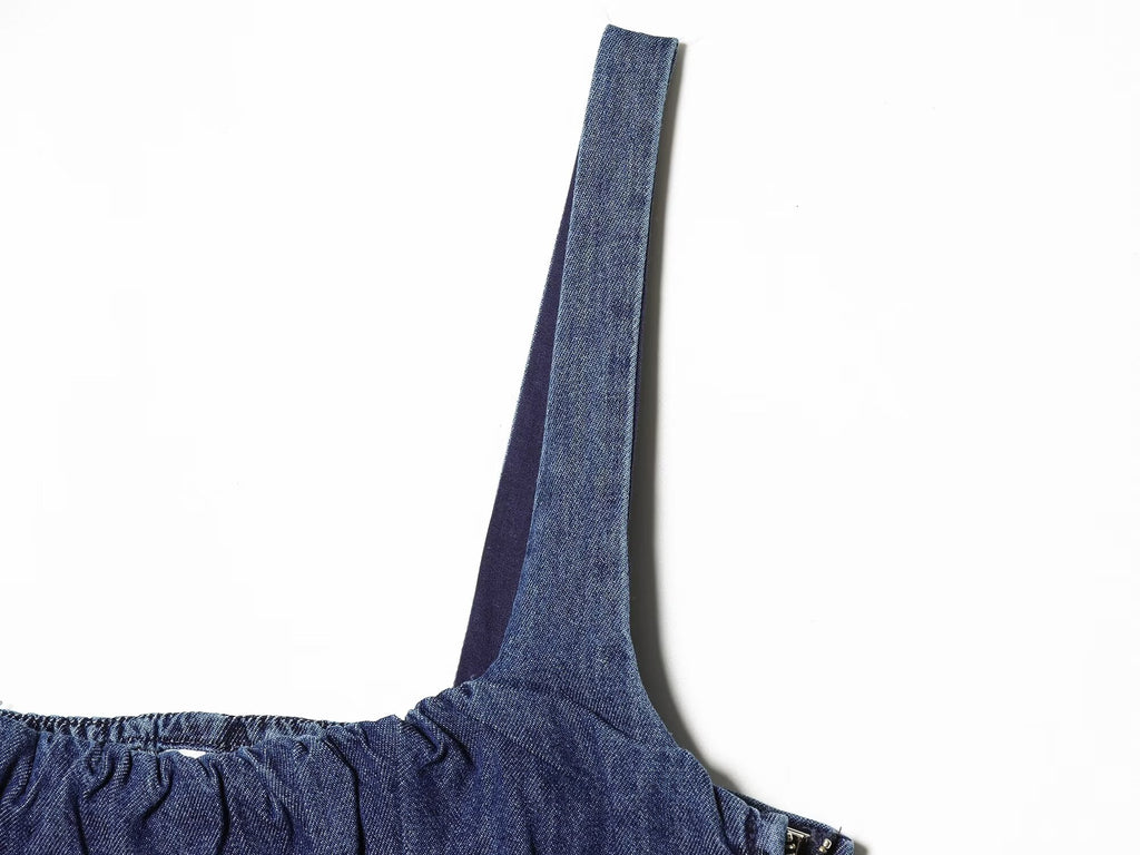 Women's sleeveless backless denim MIDI dress