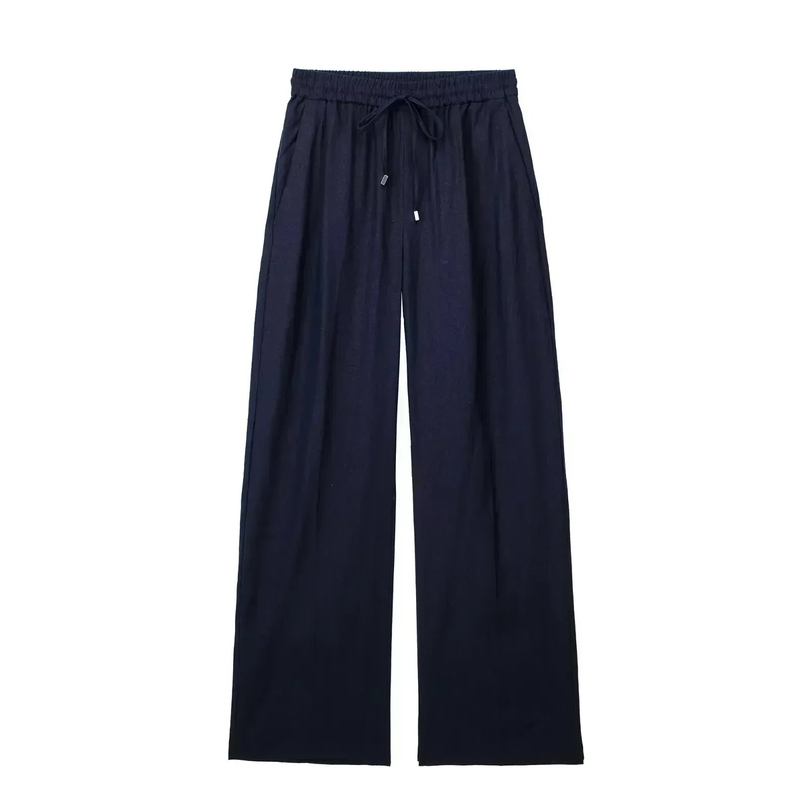 Women's New Chic Fashion Loose Side Pocket Linen Blended Wide Leg Pants Retro Elastic Waist Drawstring Women's Pants Mujer