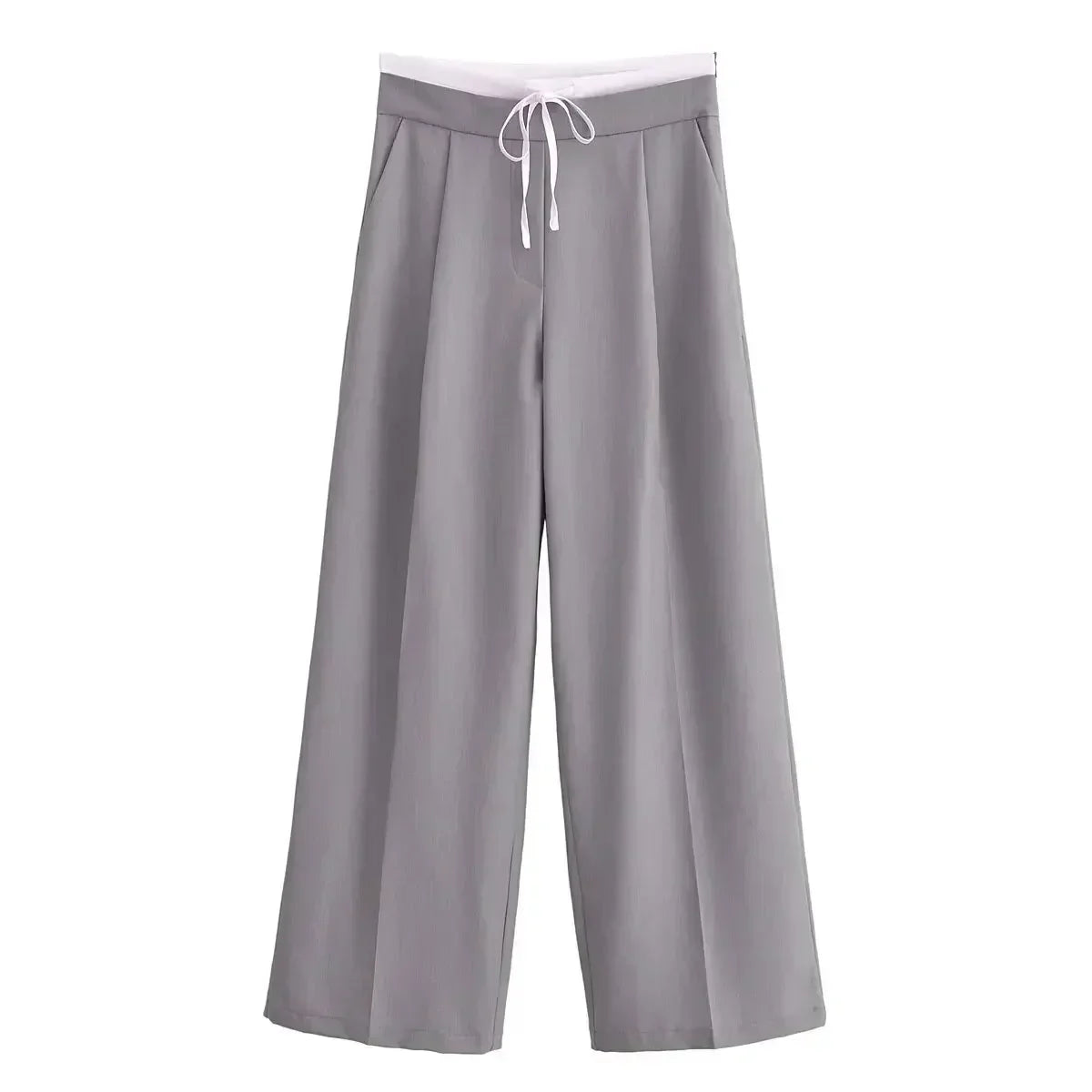 Women's 2024 New Fashion Double Layer Waist Lace up Design Casual Versatile Wide Leg Pants Retro Side Zipper Women's Pants
