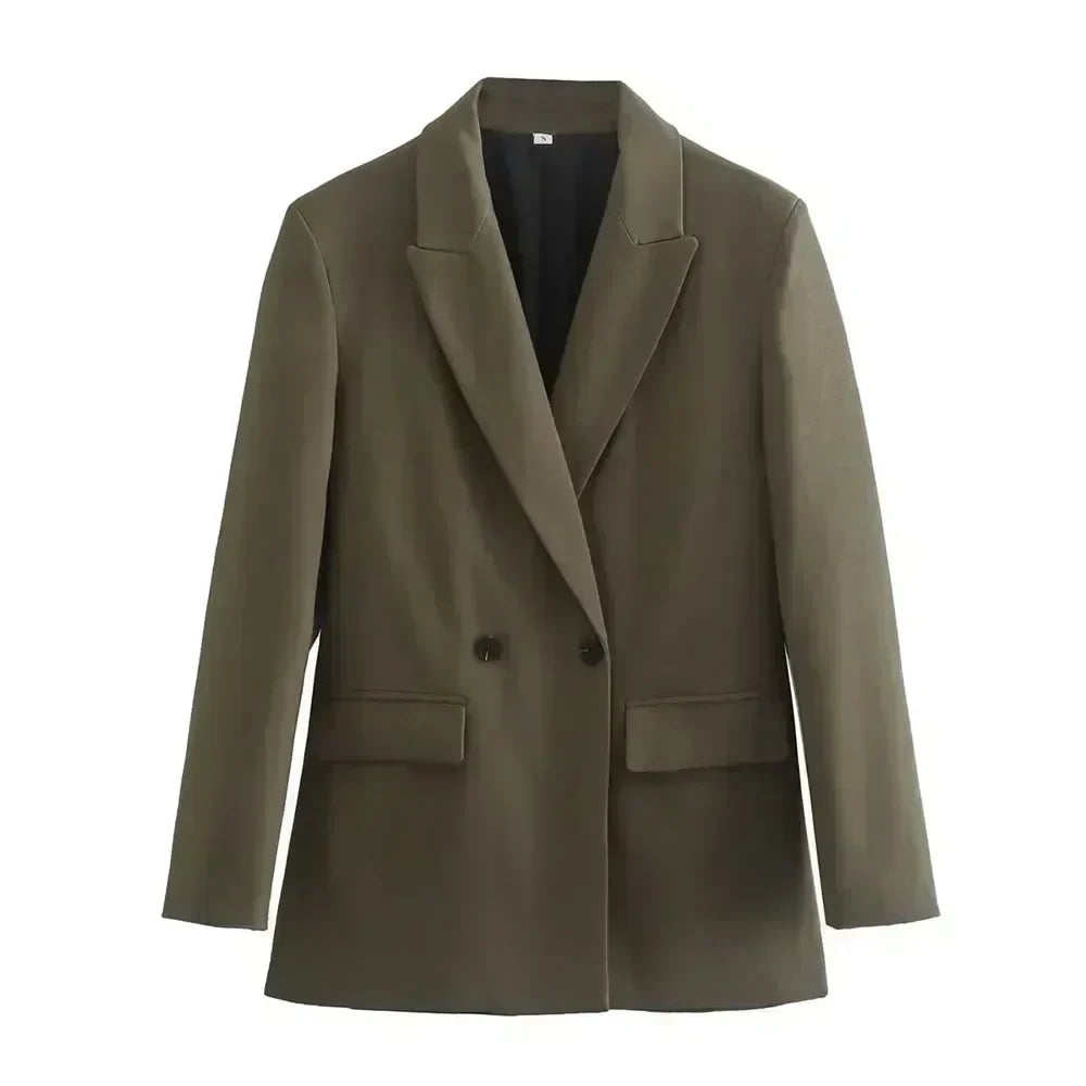 Women 2023 New Fashion Double Button Four Colors Blazer Coat Vintage Long Sleeve Female Outerwear Chic Femme