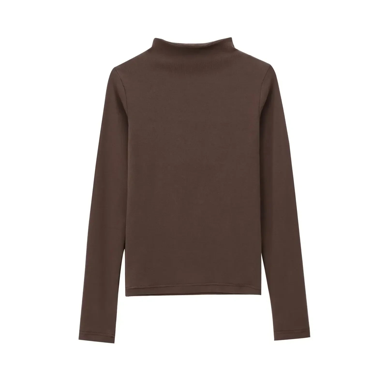 Women's new fashion elastic slim versatile cotton T-shirt top retro half high neck long sleeved women's pullover shirt chic top