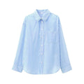 Women's 2024 new fashion pocket decoration loose striped asymmetrical shirt retro long sleeved button up women's shirt