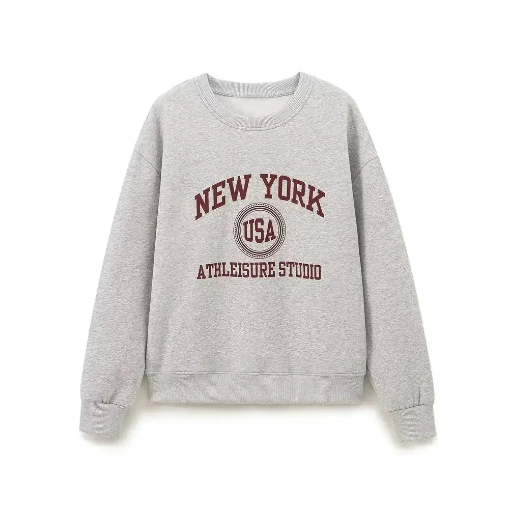 Ladies' new fashion printed letter decoration casual versatile O Neck Sweatshirts Vintage long sleeved women's pullover chic top