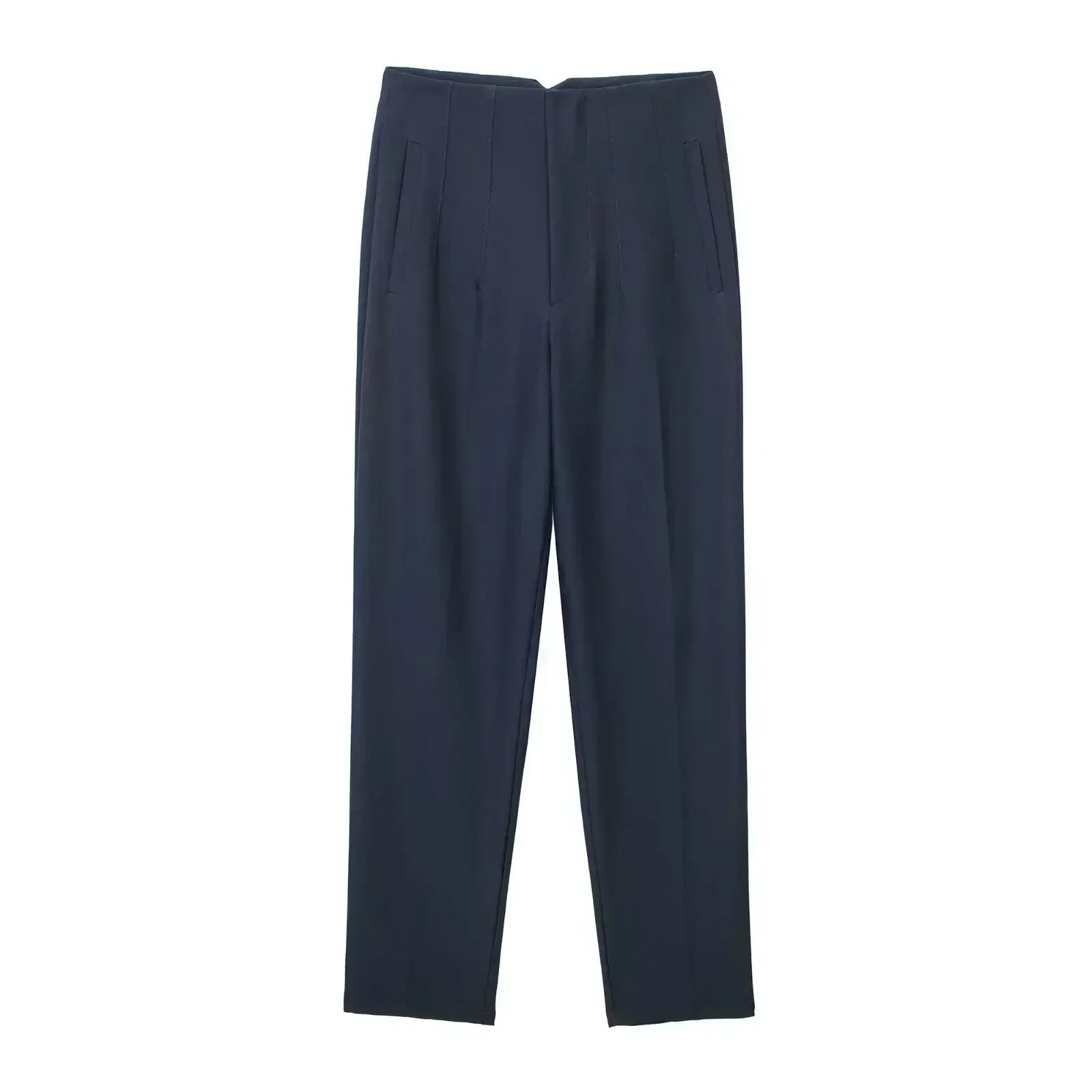 Women's Summer New Chic Fashion Side Pocket Decoration Casual Striped Pants Retro High Rope Zipper Women's Ankle Pants Mujer