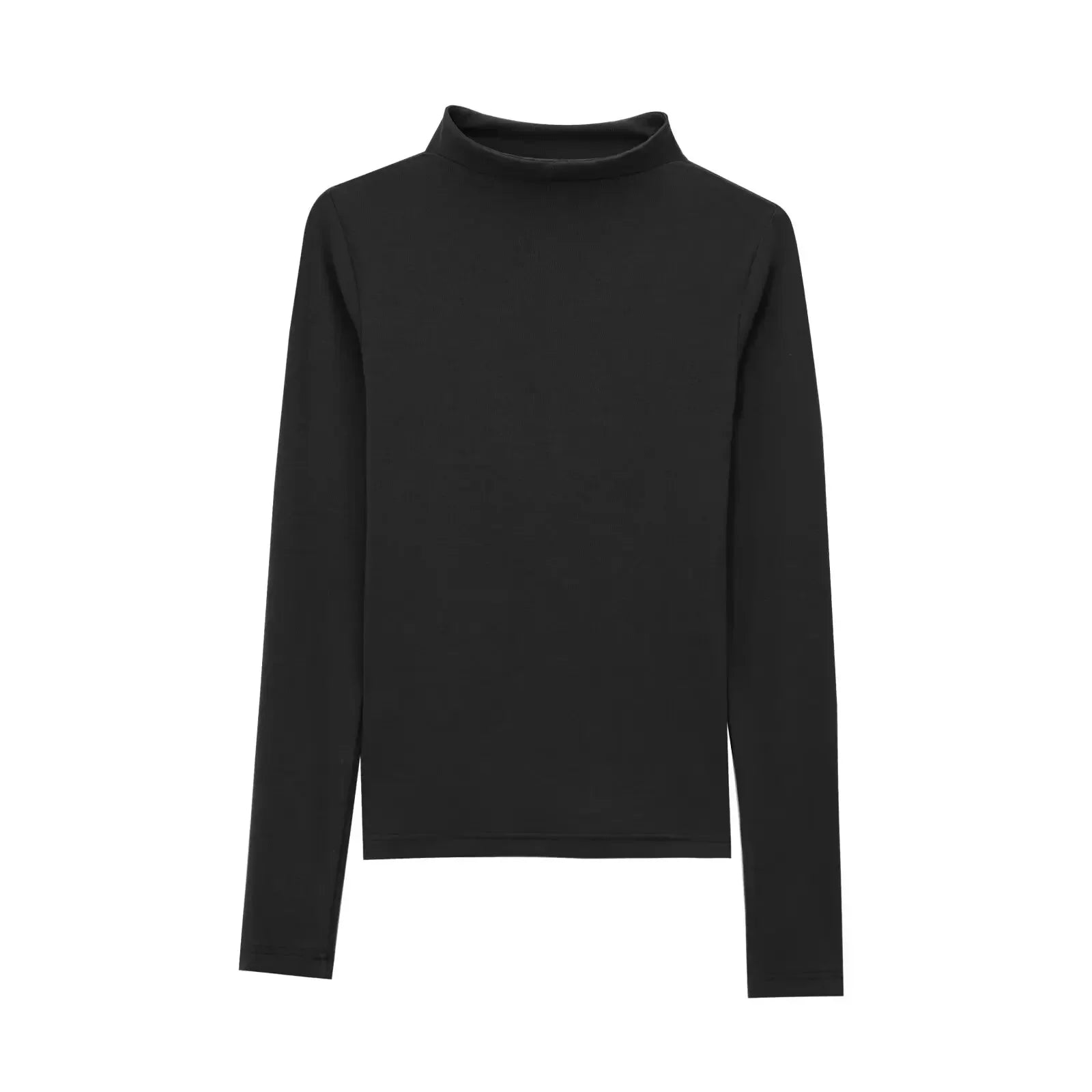 Women's new fashion elastic slim versatile cotton T-shirt top retro half high neck long sleeved women's pullover shirt chic top