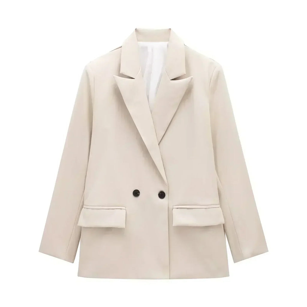 Women's New Fashion Flip Pocket Decoration Multi color Casual Double breasted Suit Coat Retro Long sleeved Women's Coat Chic Top