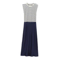 Women's 2024 New Fashion Splicing O Neck Satin Striped Midi Dress Retro Sleeveless Women's Dress Mujer