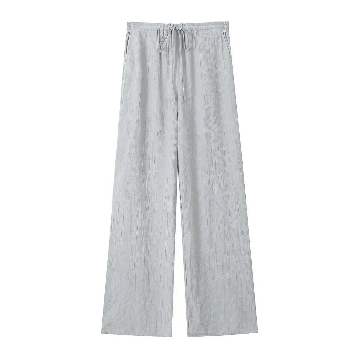 Women's new Chic Fashion loose side pocket pants casual versatile textured pants retro high waisted lace up women's pants