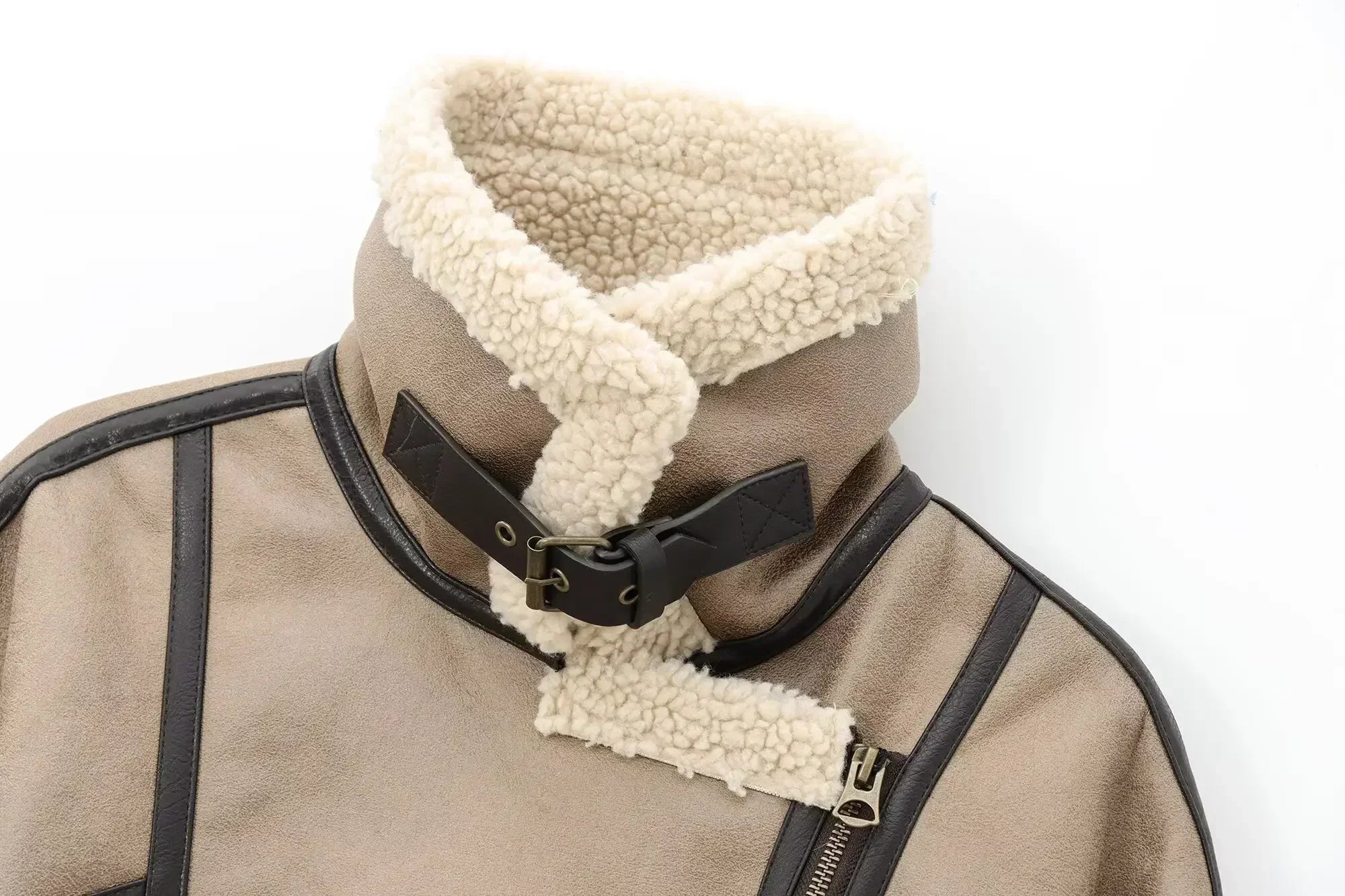 Women's 2024 new fashion casual double-sided Fur Faux Leather jacket coat retro long sleeved zipper pocket women's coat chic top