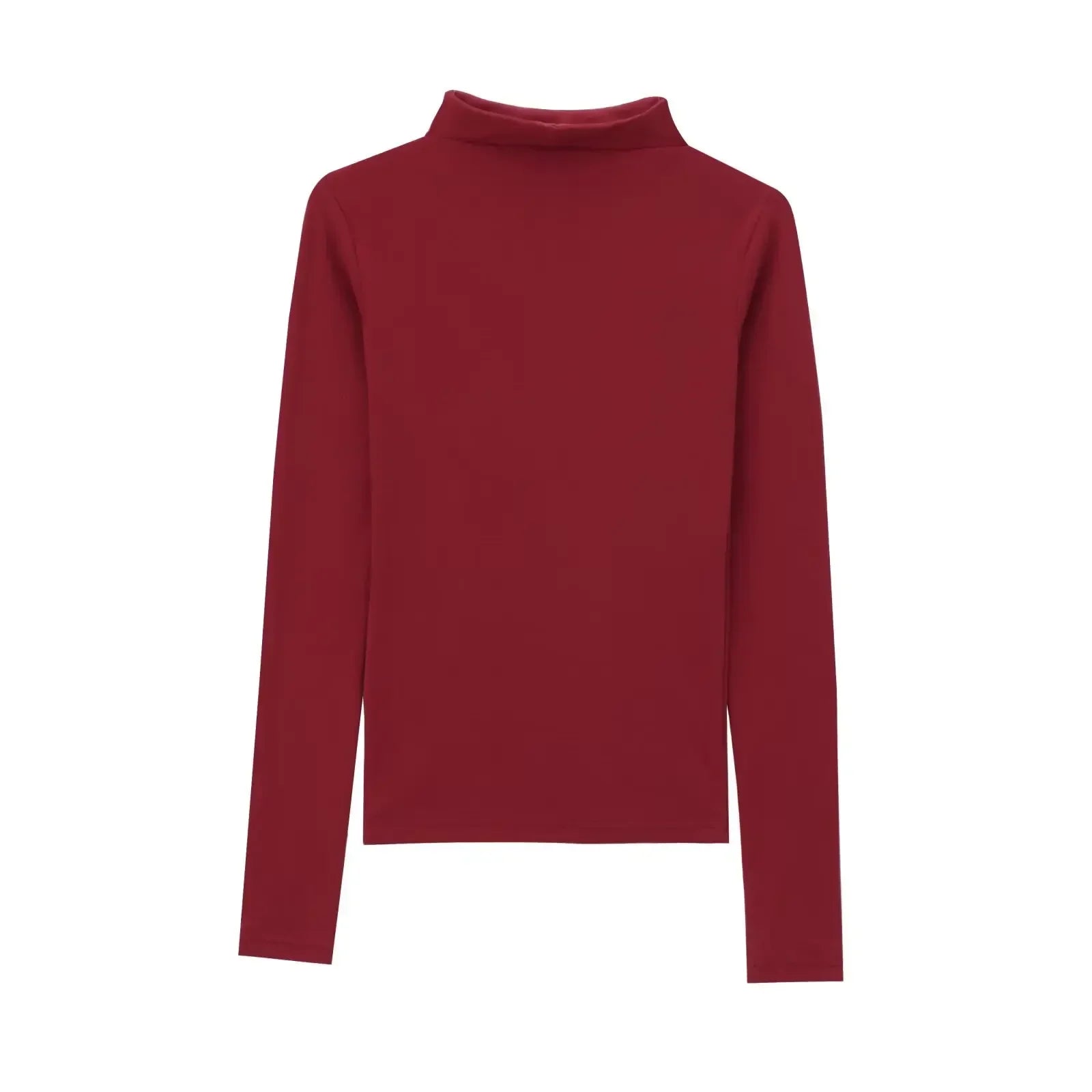 Women's new fashion elastic slim versatile cotton T-shirt top retro half high neck long sleeved women's pullover shirt chic top