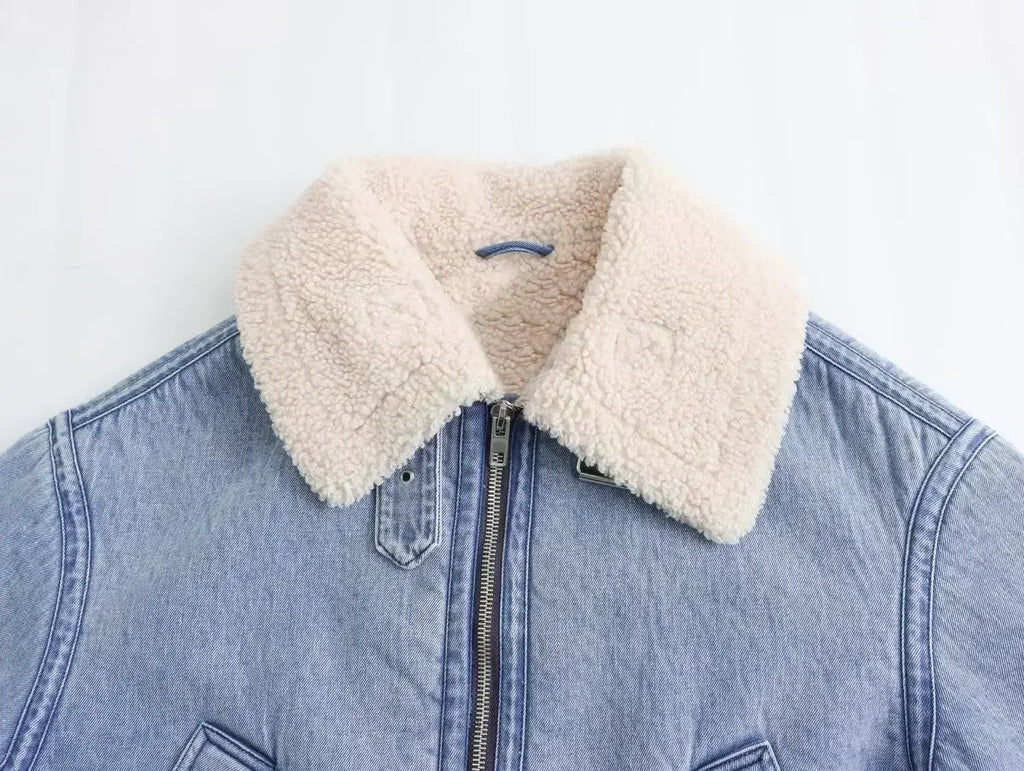 Women New Fashion Washing effect Double sided Denim Jacket Coat Vintage Long Sleeve zipper Female Outerwear