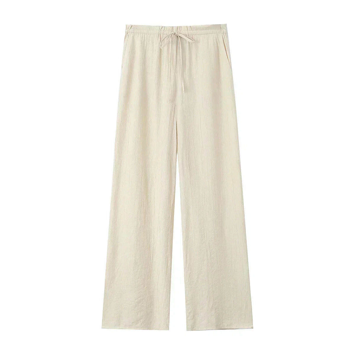 Women's new Chic Fashion loose side pocket pants casual versatile textured pants retro high waisted lace up women's pants