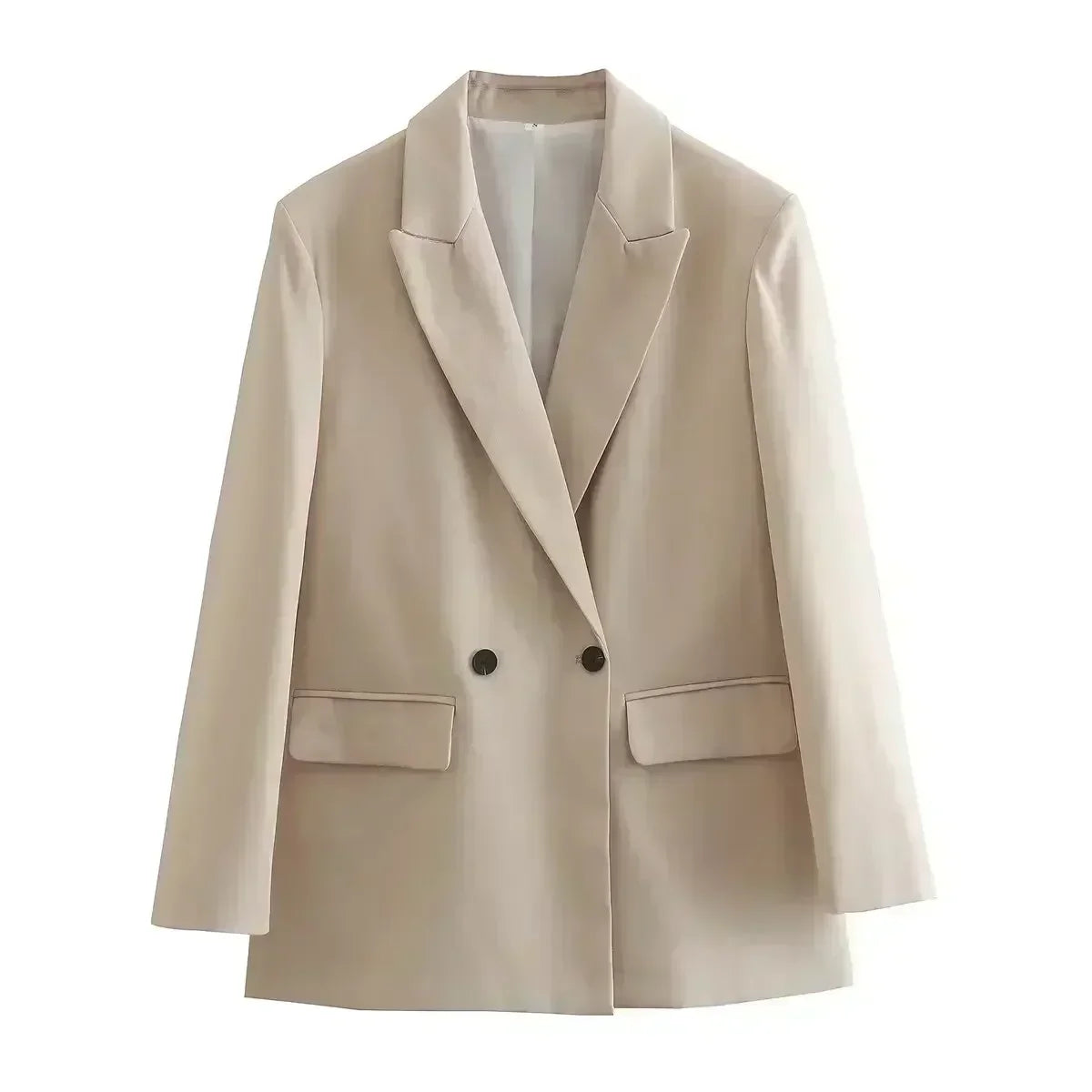 Women 2023 New Fashion Flip pocket decoration Loose Double Breasted Casual Blazer Coat Vintage Long Sleeve Female