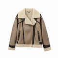 Women's 2024 new fashion casual double-sided Fur Faux Leather jacket coat retro long sleeved zipper pocket women's coat chic top