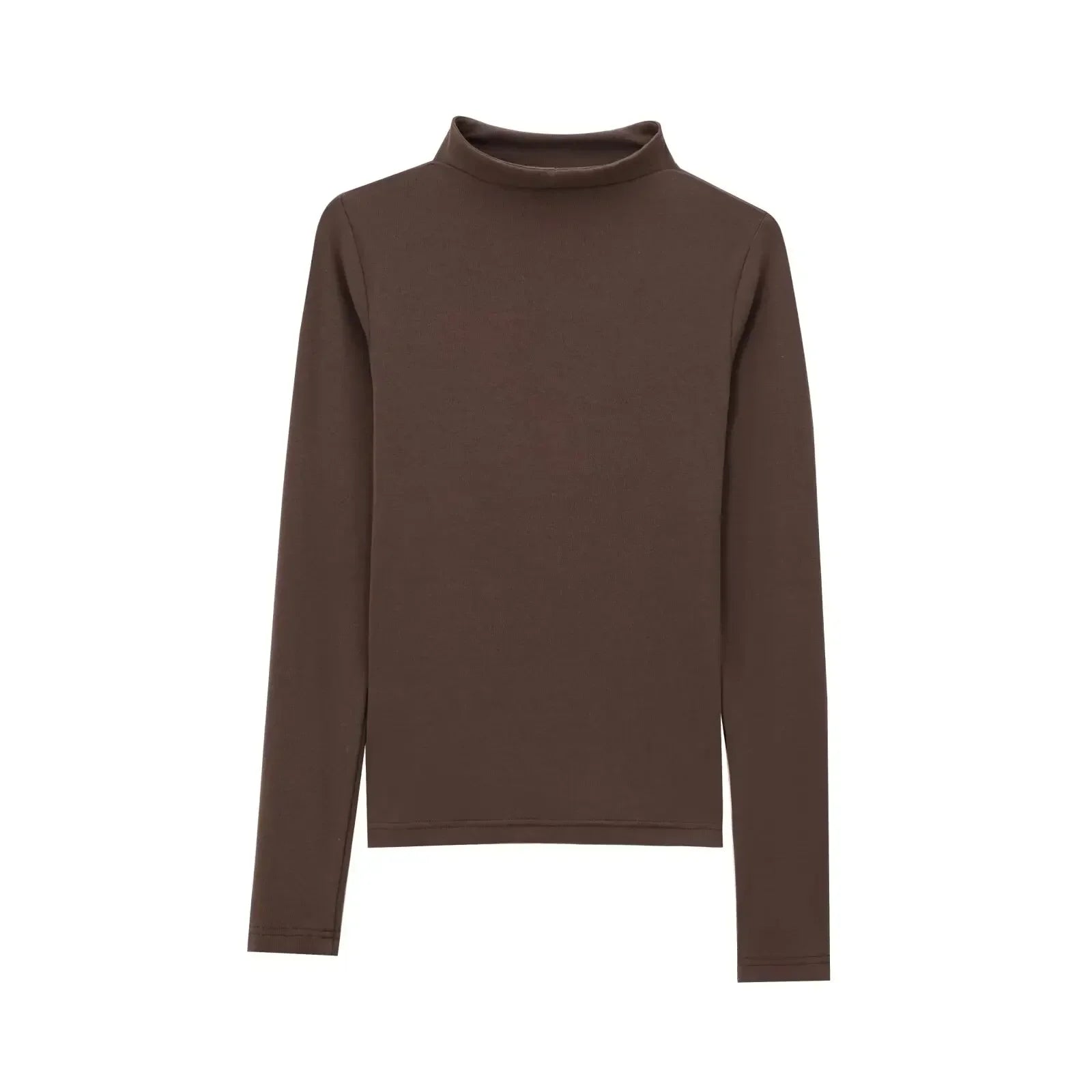 Women's new fashion elastic slim versatile cotton T-shirt top retro half high neck long sleeved women's pullover shirt chic top