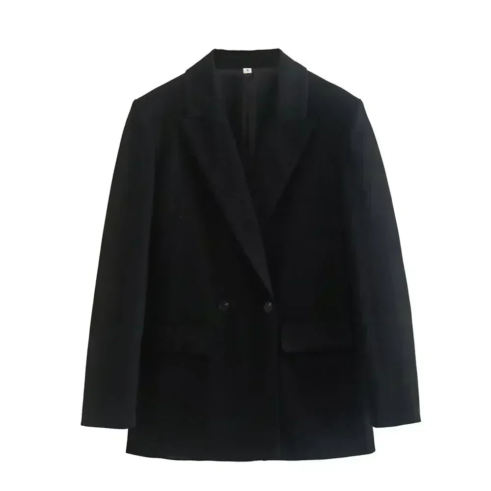 Women 2023 New Fashion Double Button Four Colors Blazer Coat Vintage Long Sleeve Female Outerwear Chic Femme