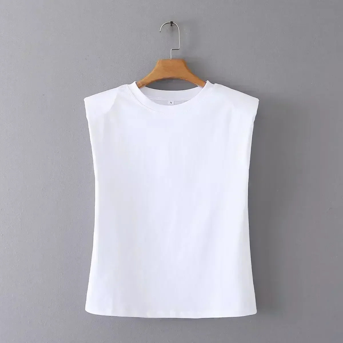 Women's New Fashion Shoulder Pad Decoration Short Multi Color Casual O Neck T-shirt Top Sleeveless Women's Tee Shirt Chic Top