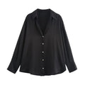 Women's new fashion loose printed striped shirt casual single breasted satin shirt retro long sleeved women's shirt chic top