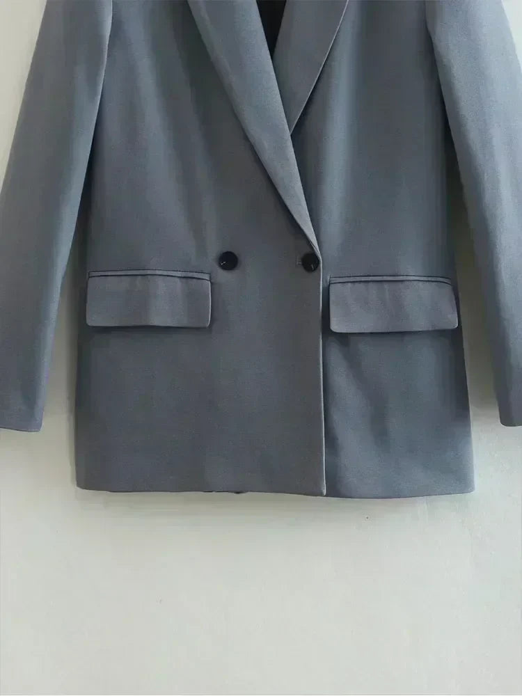 Women 2023 New Fashion Double Button Four Colors Blazer Coat Vintage Long Sleeve Female Outerwear Chic Femme